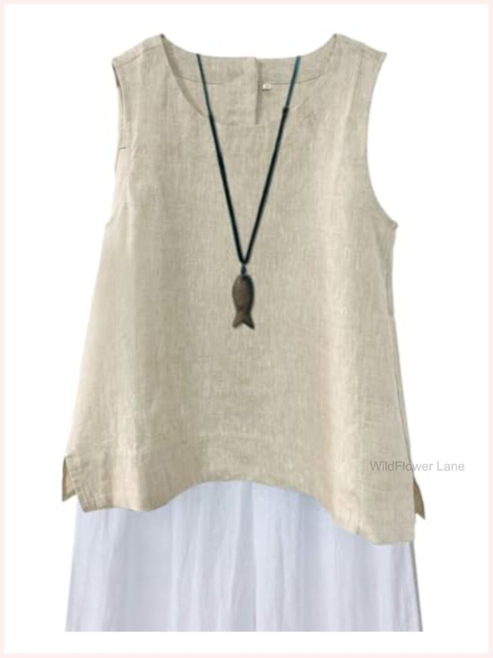 100% Linen Sleeveless Tank Top Button Back Loose Summer Shirt